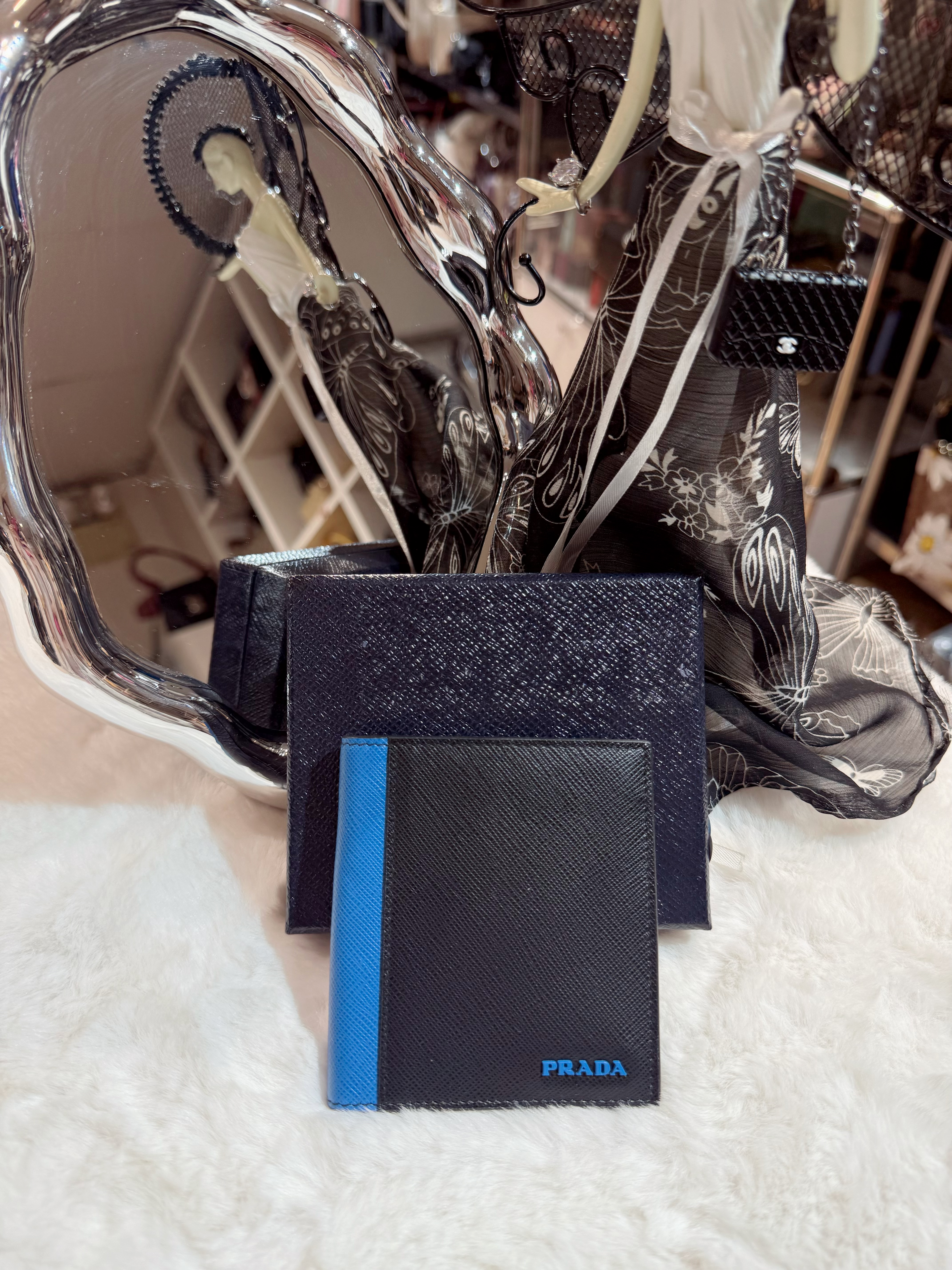 Prada slim small wallet 6cc/sf/blk/blie