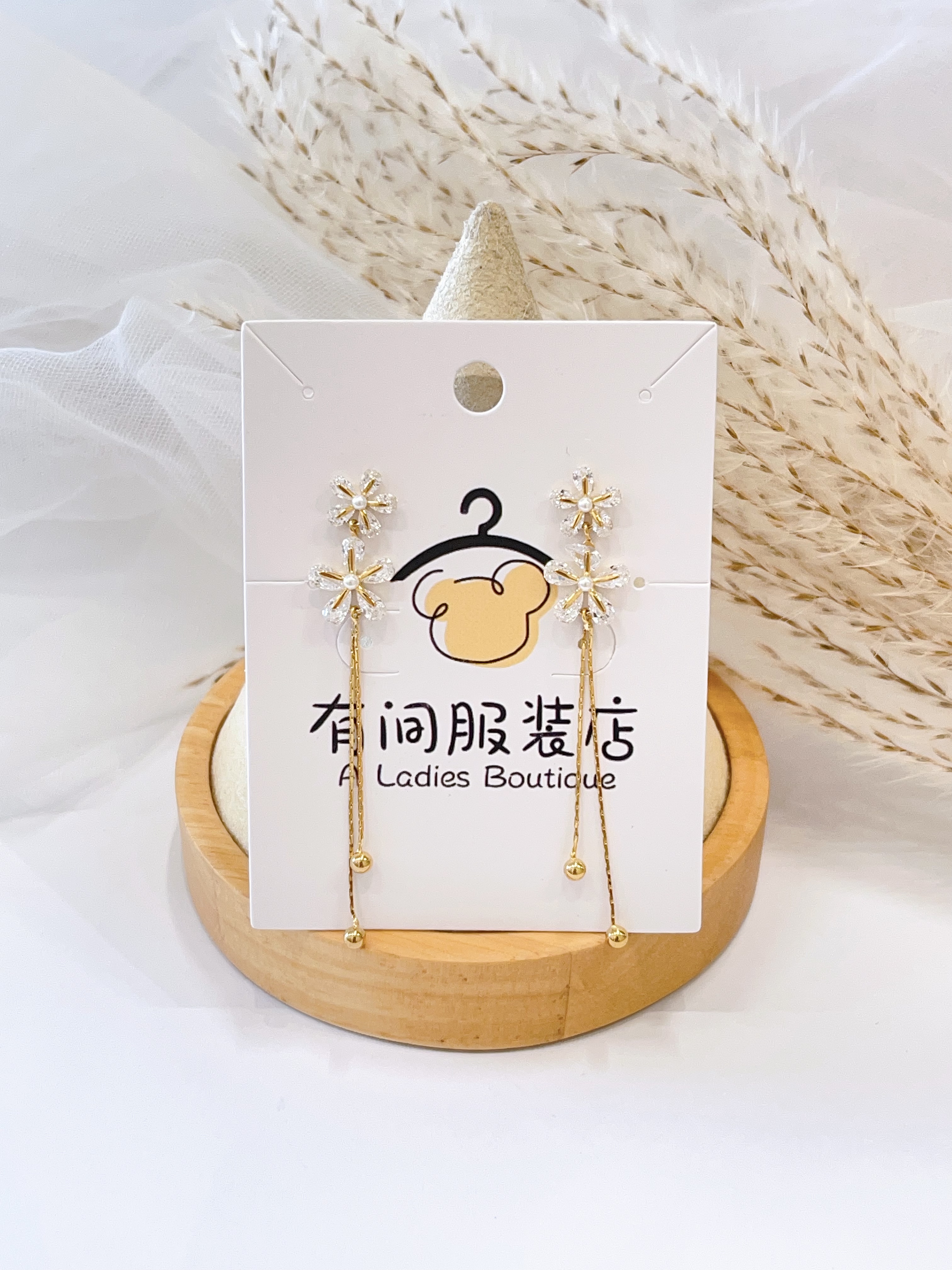 气质温柔双花朵流苏耳环