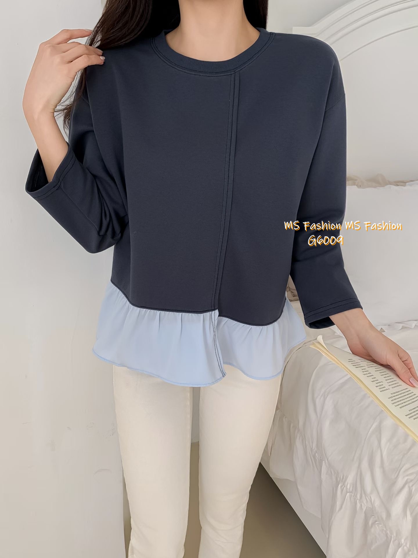 G6009 韓國🇰🇷拼色ruffle衫腳top