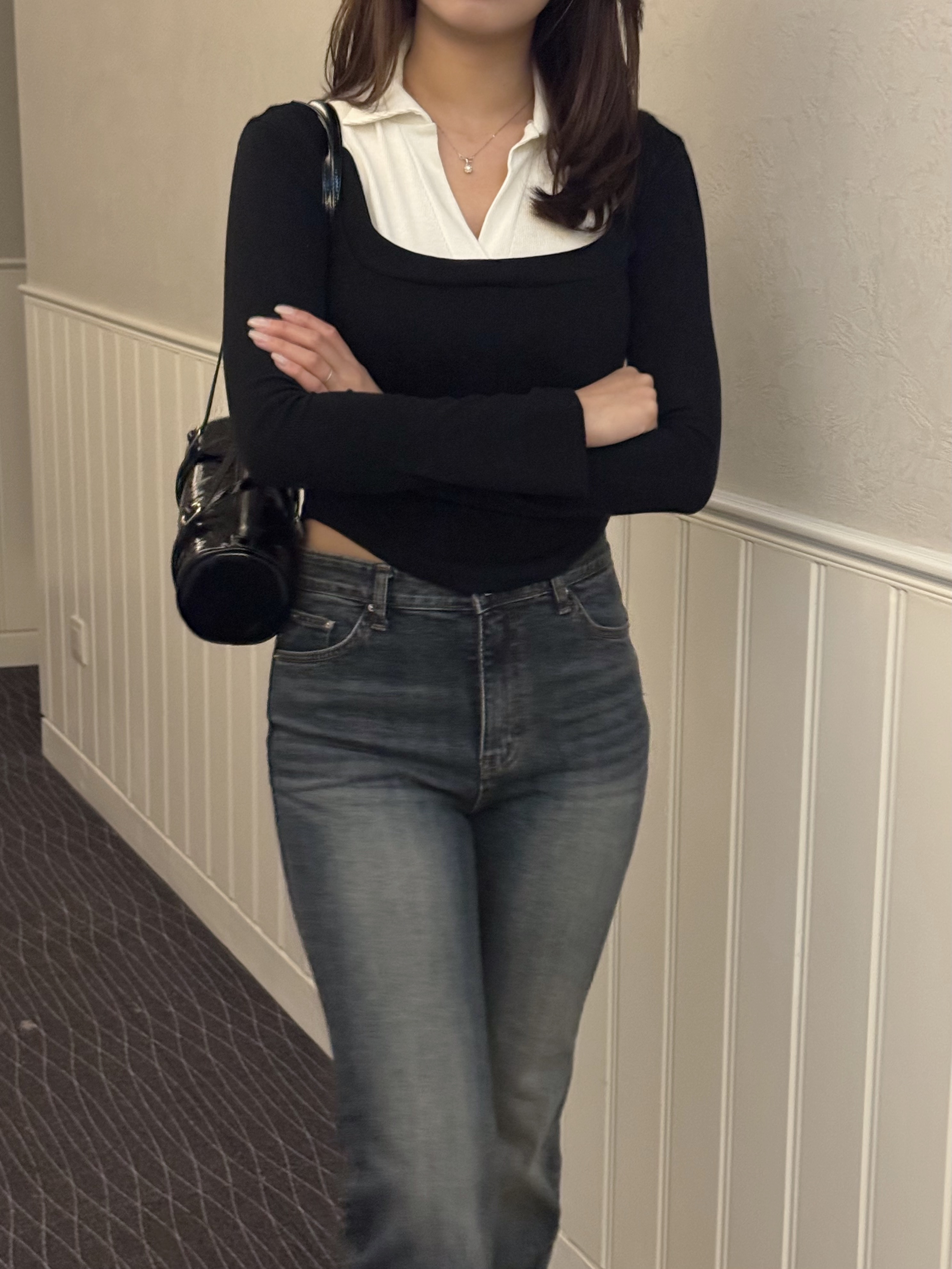 歐美幼坑紋假兩件長袖上衣(三色入)