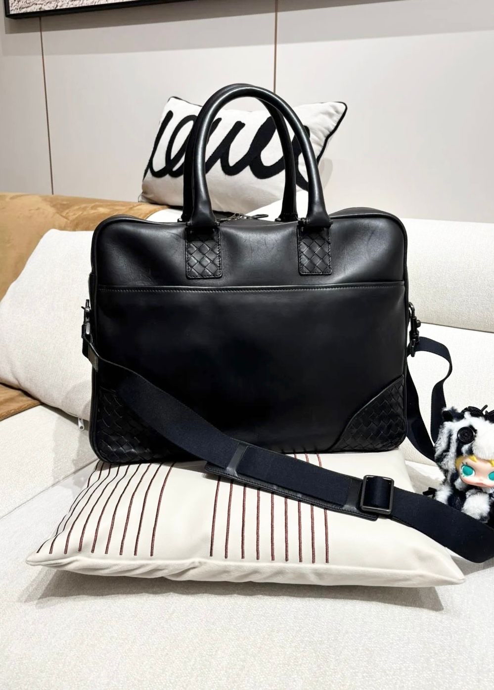 Bottega Veneta BV 公事包 Black Intrecciato Leather Briefcase Bag 100%Authentic, 90%New ✅Dust bag