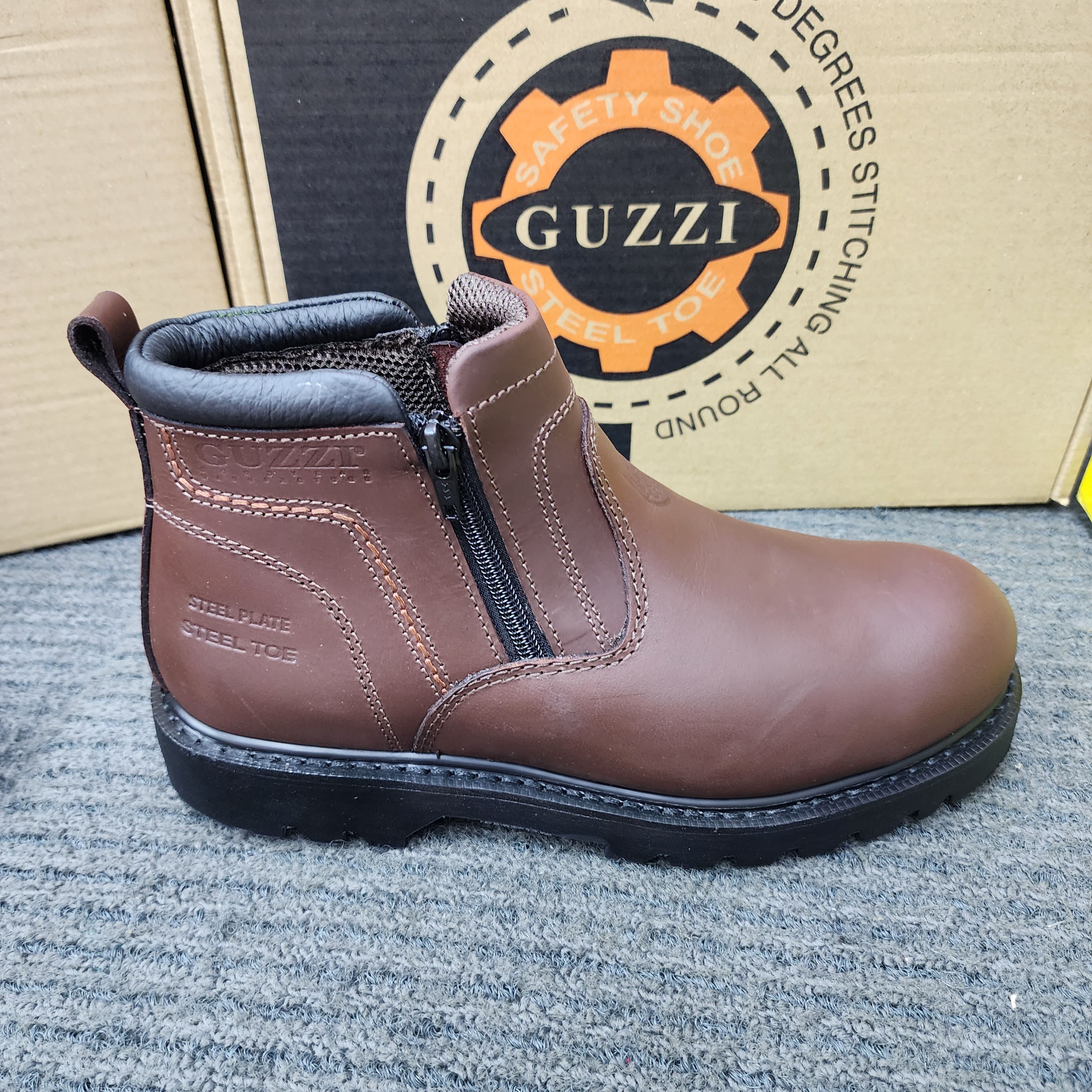GUZZI SAFETY SHOES 932 GOODYEAR WELT STITCHING DOUBLE ZIP MID CUT G2 G4 G13 KASUT KESELAMATAN