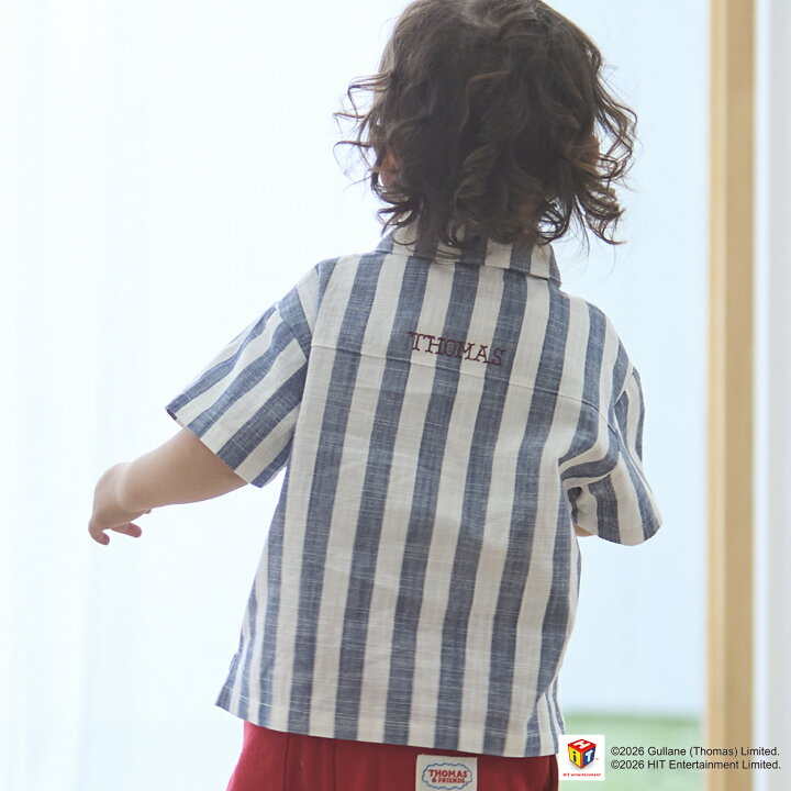 🇯🇵預訂 日本直送🇯🇵Petit Main x Thomas湯瑪士小火車系列兩色刺繡貼花梭織布短袖恤衫