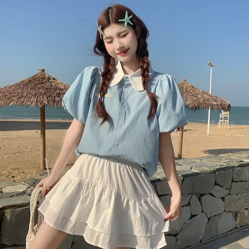 B299(8253裙) 韩系小清新双层荷叶白短裙 