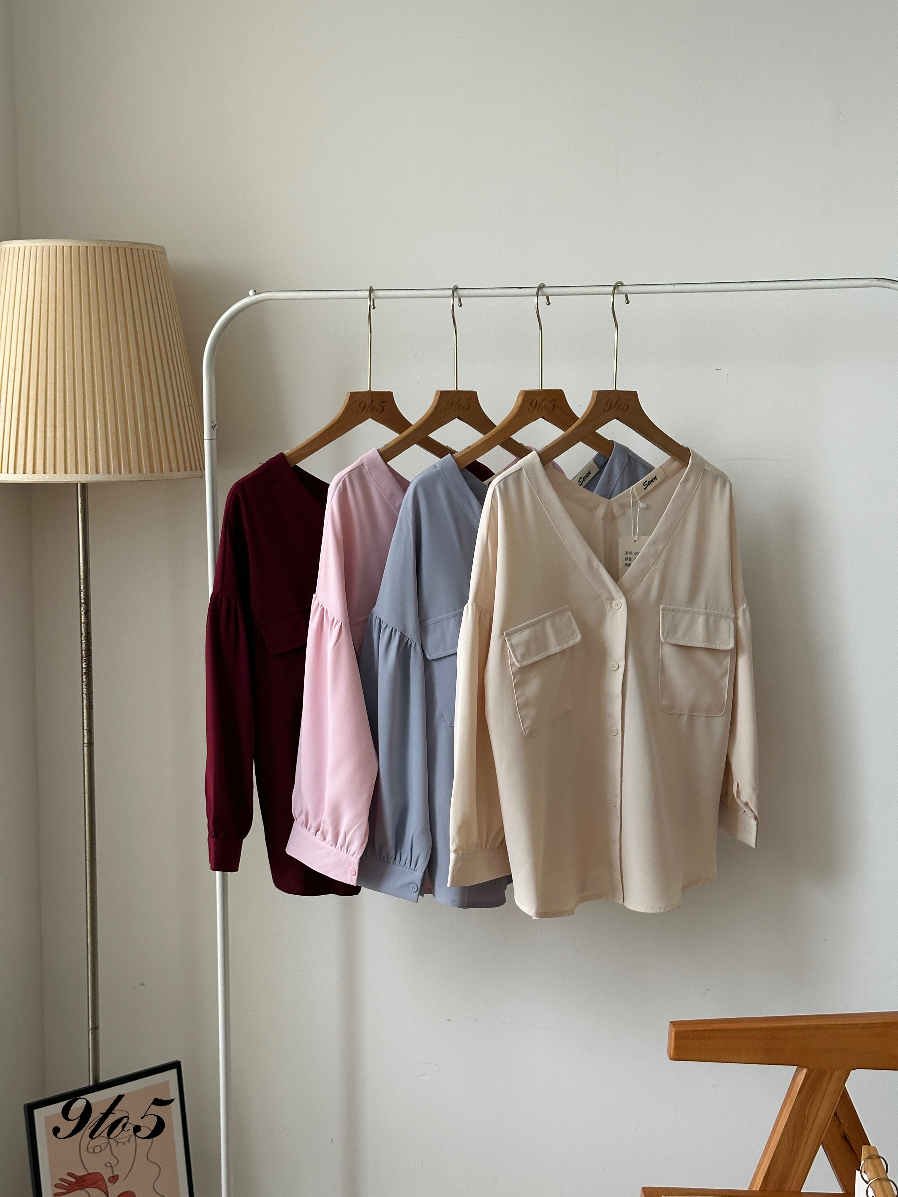 T3908 Long Sleeve V Neck Shirt - 4 Colors