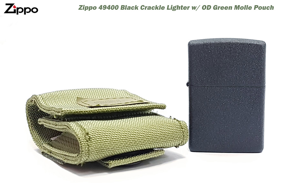 美國製造 | Zippo指定經銷商 Zippo 49400 軍綠色莫勒皮套 + 236黑裂漆(素面)防風打火機套裝組 Army Green Moeller Leather Case + 236 Black Crack Paint Set