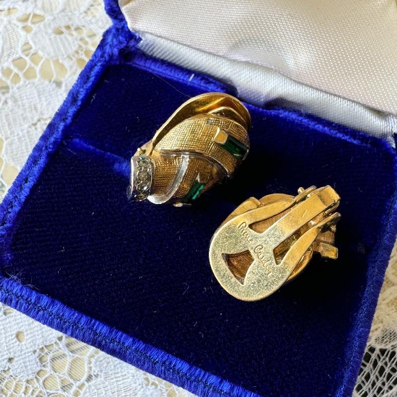 Vintage Designer Pierre Cardin Emerald Green Clip Earrings（MW232）