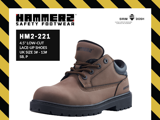 HAMMER 2 SAFETY FOOTWEAR HM2-221 4.5'' Low Cut Lace-Up Shoes SIRIM and DOSH Approved Kasut Keselamatan