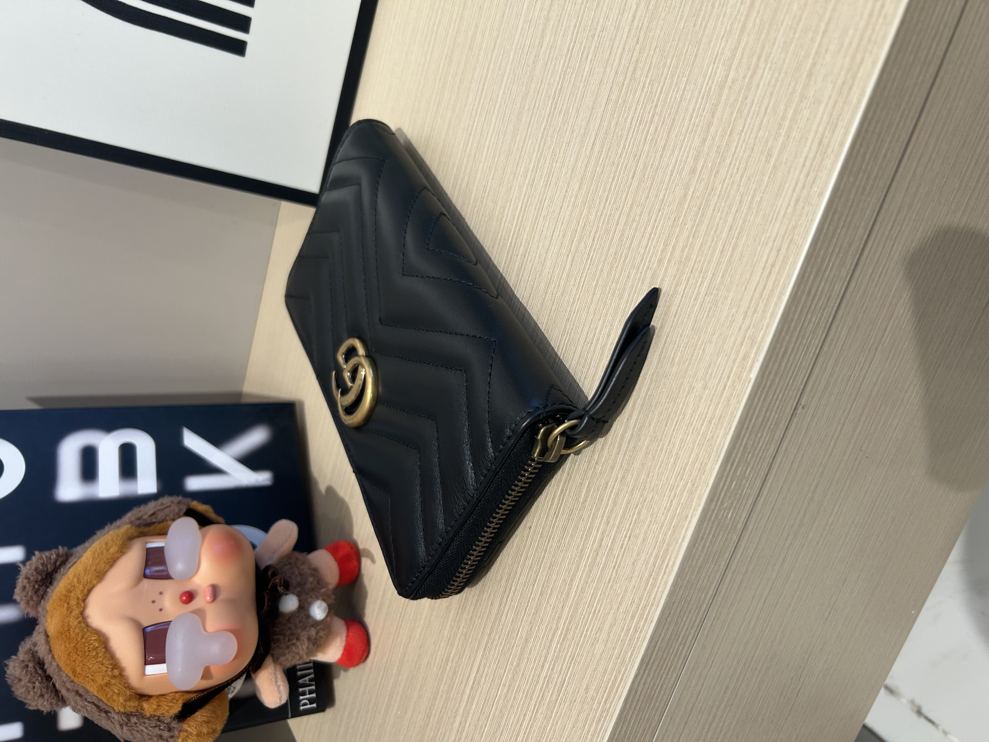 Gucci GG Marmonot Zip Around Long wallet Variation black leather 黑金牛皮 100%Authentic,99%New ✅Dust bag