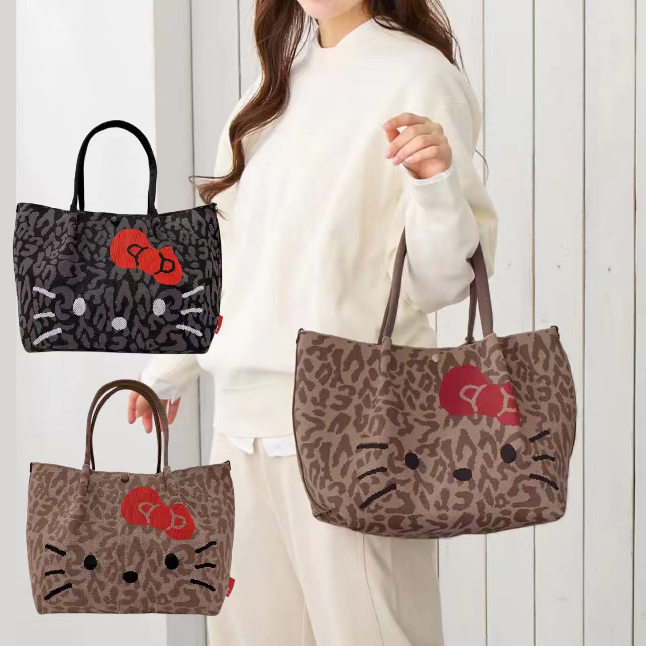 日本直送！Hello Kitty × ROOTOTE DELI LEO 豹紋針織手袋 
