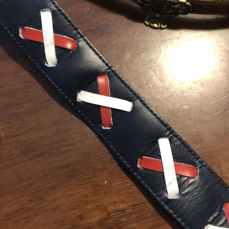 Vintage French Designer Guy Laroche Paris Blue/Red/White Cross Pattern BeltMT600
