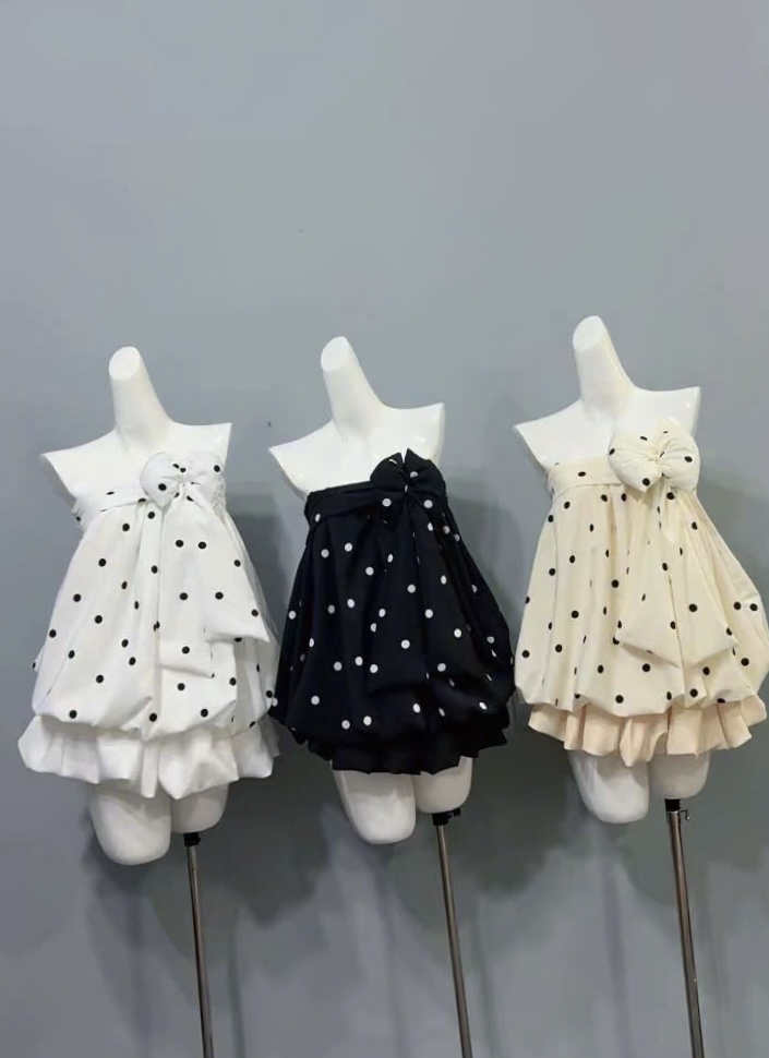 波點蝴蝶結抹胸上衣