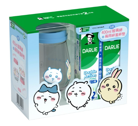 DARLIE 好萊黑人 雙重薄荷長效抗口氣牙膏 + CHIIKAWA玻璃杯連兩用杯蓋杯墊 (款式隨機發貨)