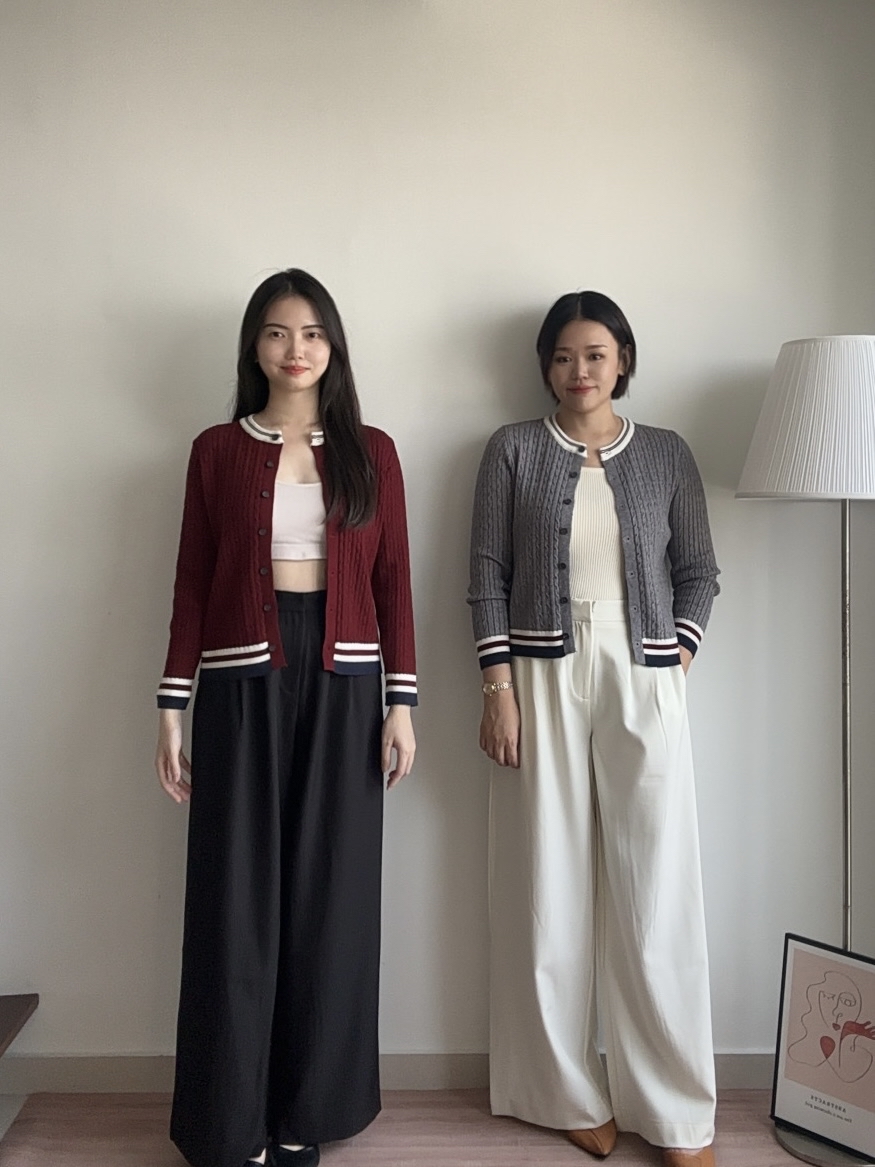 T4401 Cable Knit Contrast Cardigan - 3 Colors 