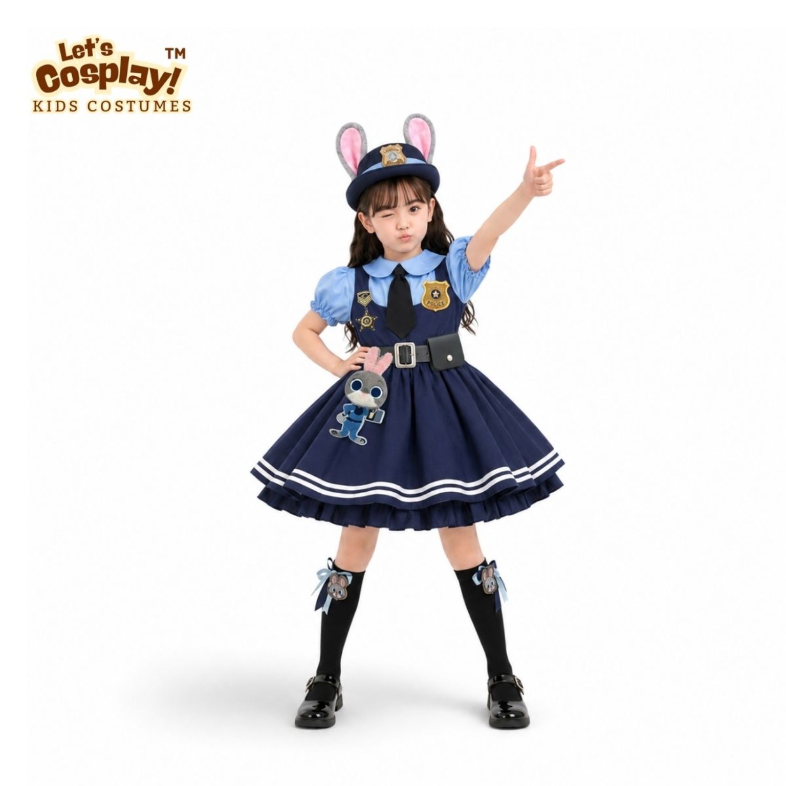 兒童朱迪警察兔主題Cosplay短袖連身裙套裝｜警察兔角色扮演服