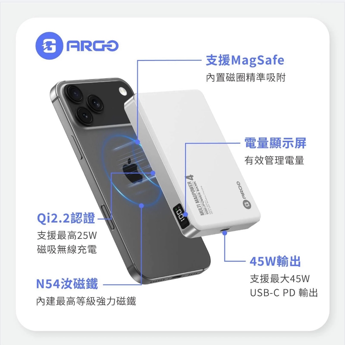 ARGO MM4 極致纖薄磁吸行動電源（香港行貨）