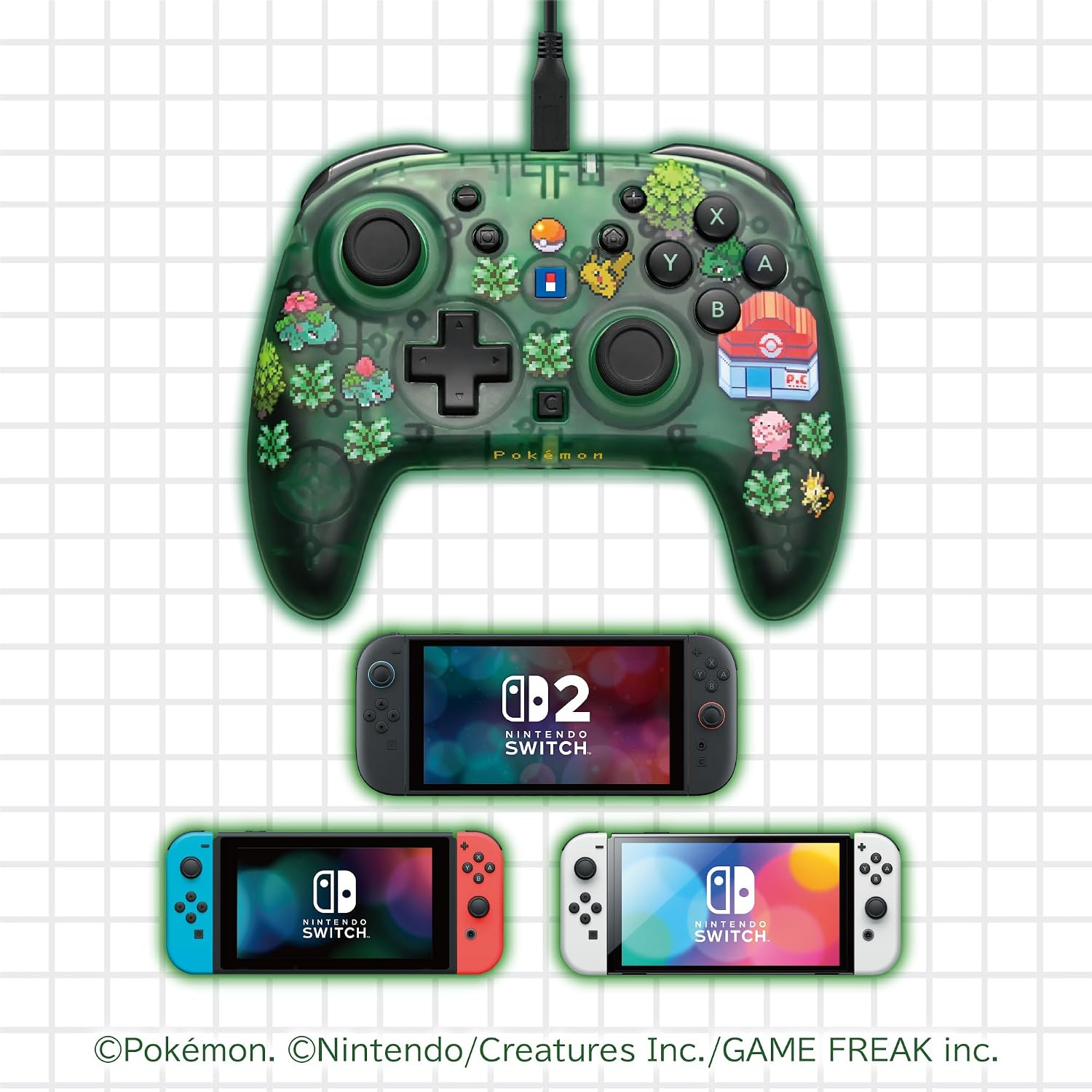 【預售 9月】SW2 HORI 有線控制器 TURBO 青春版 [寶可夢像素風綠] / Wired Controller TURBO Youth [Pokemon Pixel Art Green] NSX-229 PO0972