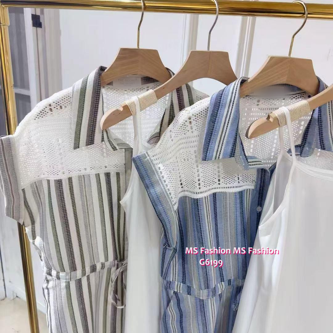 G6199 韓國🇰🇷條子連身裙Set