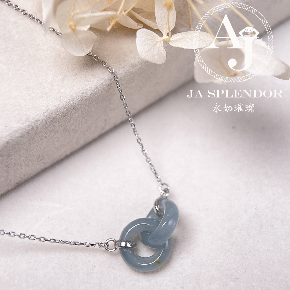 JN-2242 天然翡翠A玉 時尚愛你一生雙環吊墜連項鏈