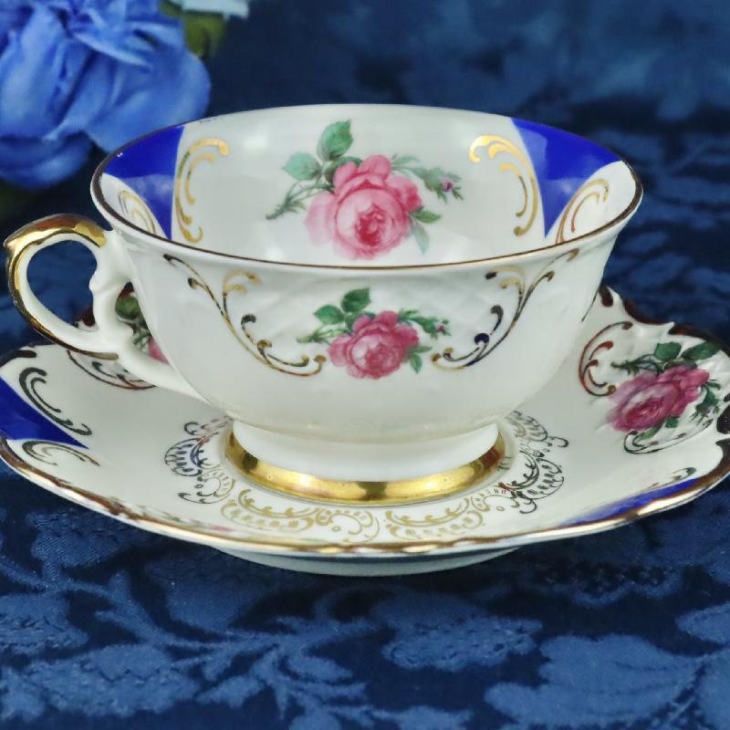 1946-1949 Winterling Germany US Zone Garden Rose and Blue Accented High Raised Pattern Tea Set Duo (MT1681)