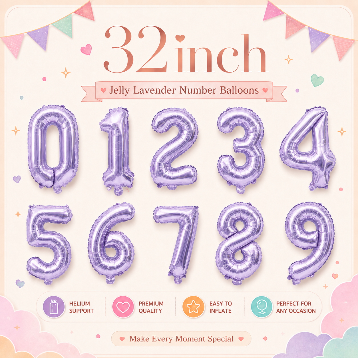 【0–9可選】32吋果凍紫數字鋁膜氣球｜生日・周年・求婚派對佈置