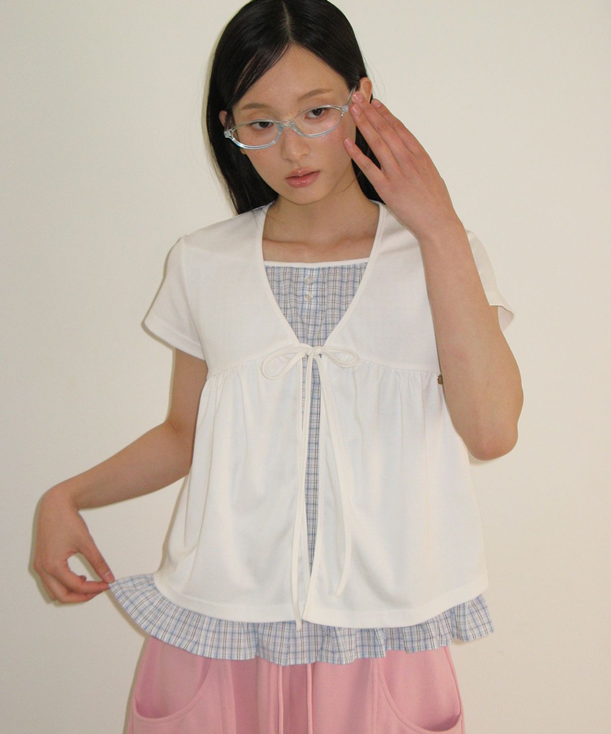 🇰🇷訂購｜ronron 26SS｜CARDIGAN LAYERED SOFT CHECK T SHIRT  2色 