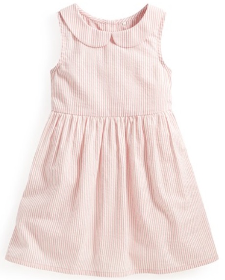 泡泡紗條紋小圓領無袖洋裝-童