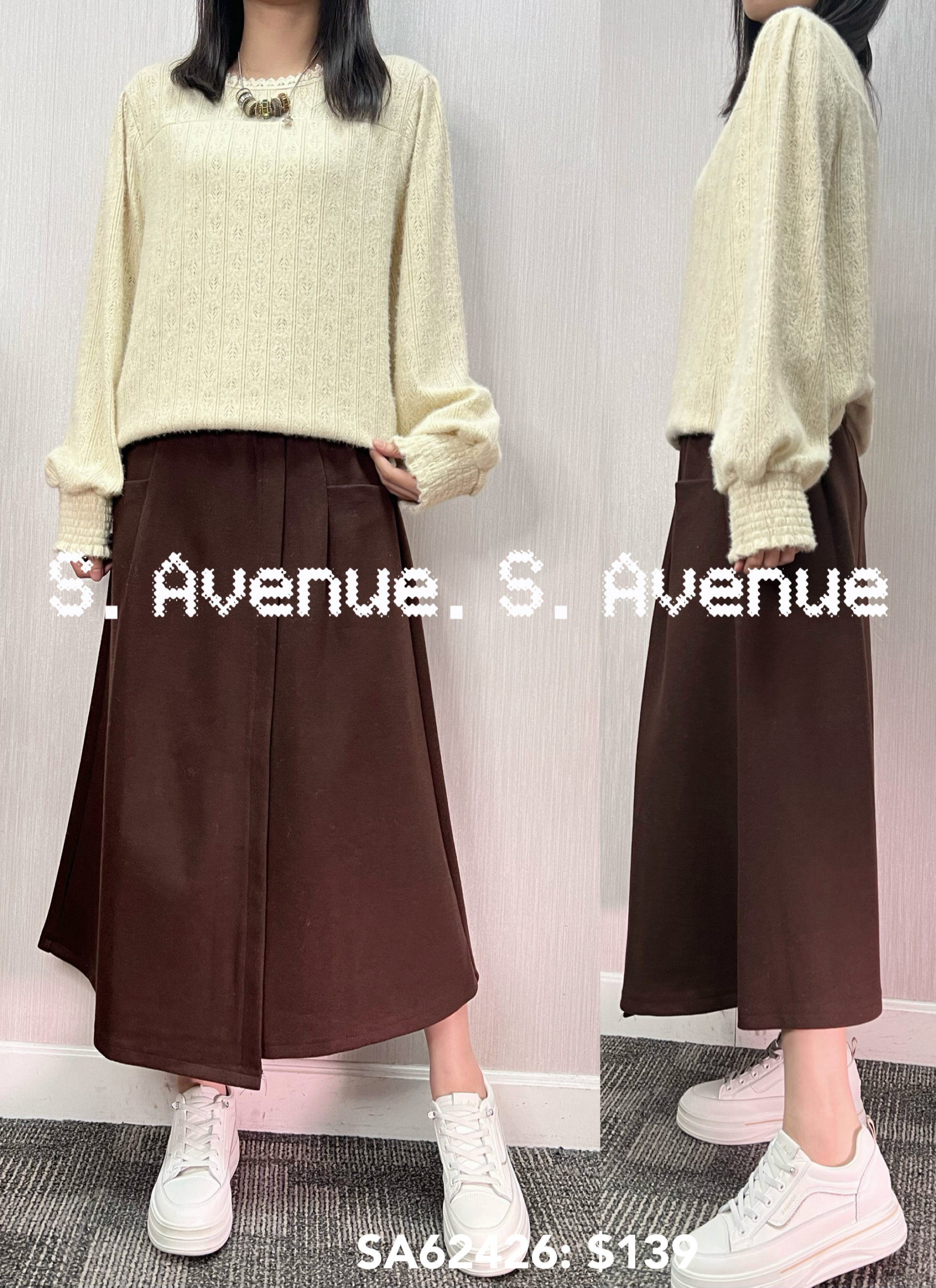 SA62426: 長袖花邊領燈籠袖毛lace top