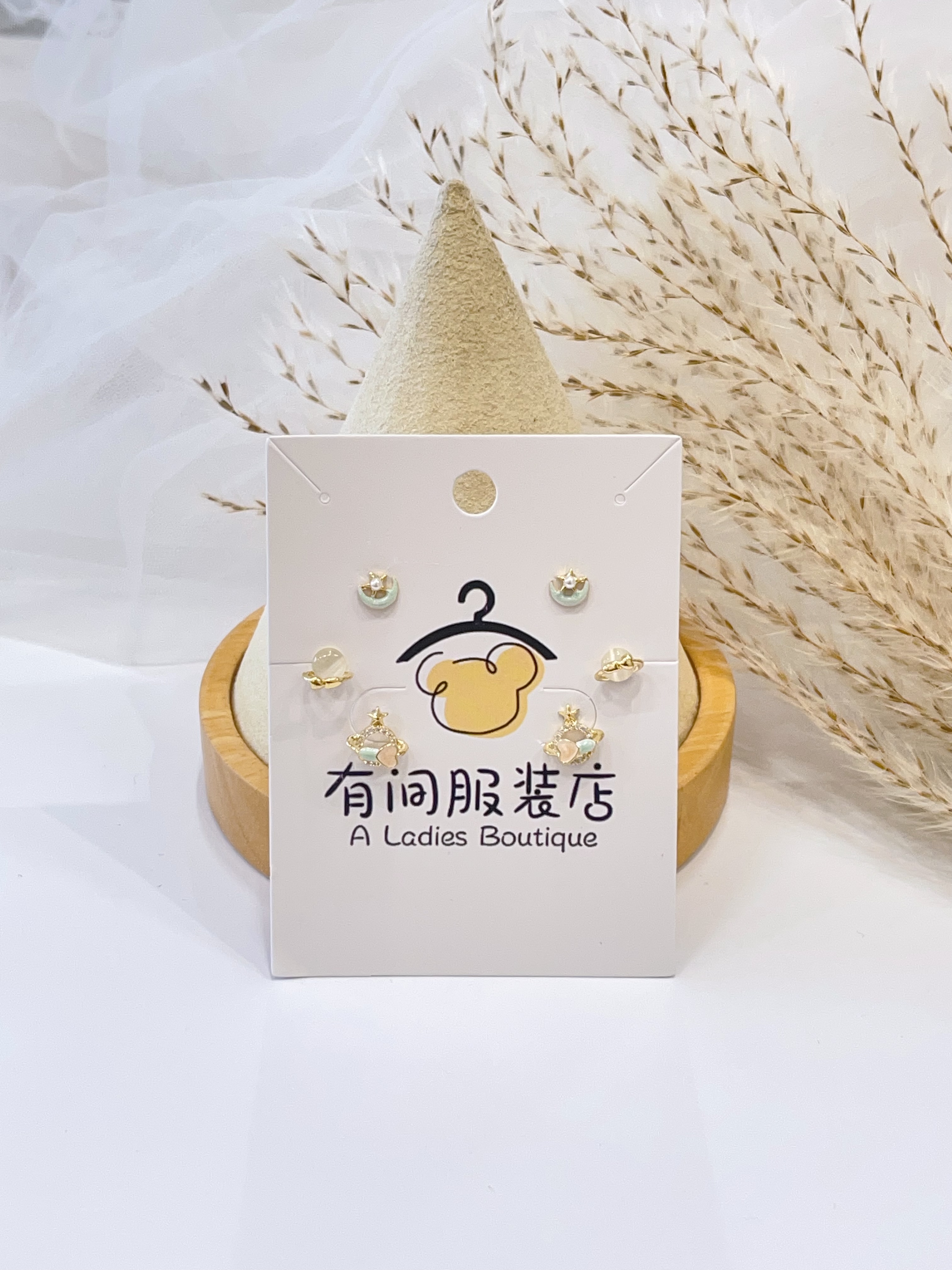 爱心宇宙猫眼石耳环套装