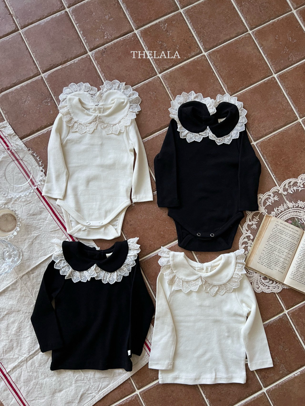 🌸預訂 韓國直送🌸🇰🇷THELALA兩色蕾絲花邊翻領長袖上衣