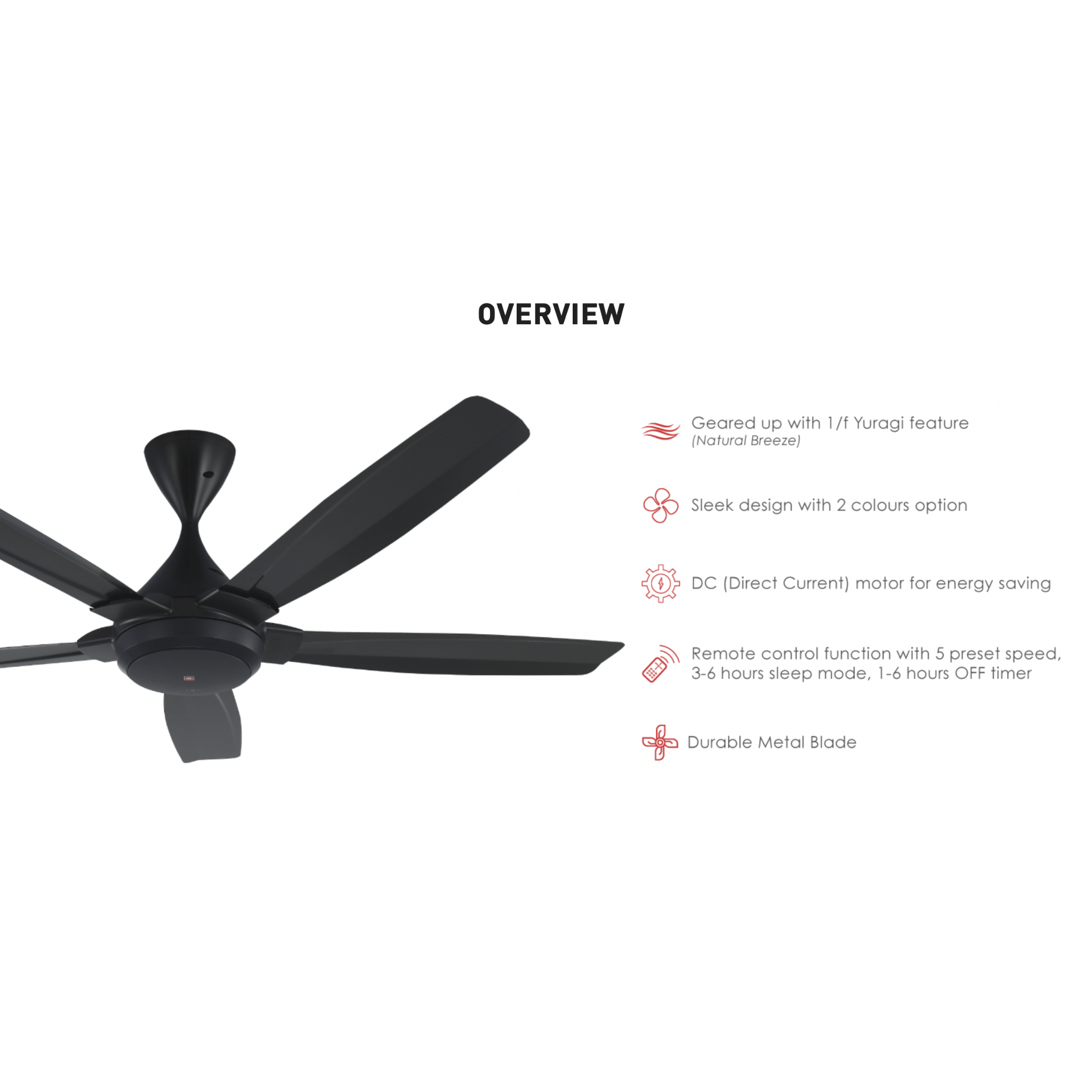KDK 56" 5-Blade Remote Ceiling Fan K14QF-DG (Dark Grey)