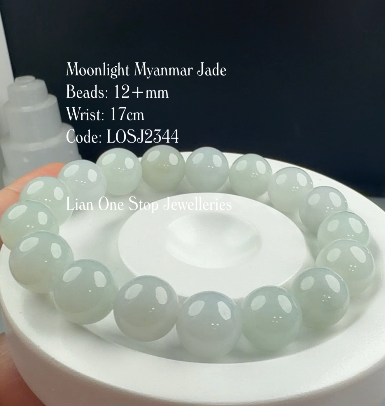Code: LOSJ2344 Moonlight Myanmar Jade 12+mm