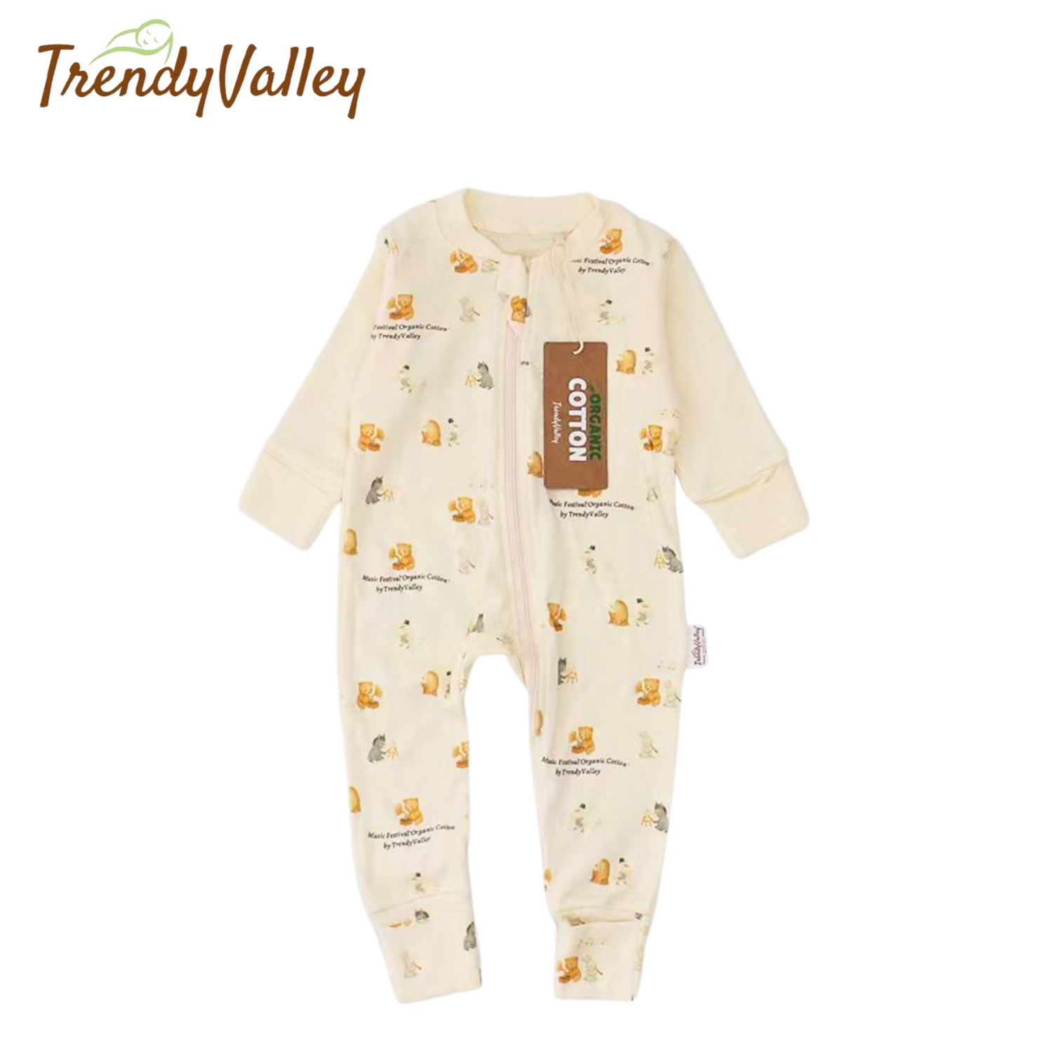 Trendyvalley Organic Cotton Sleepwear Zip Romper ( Festival Series)