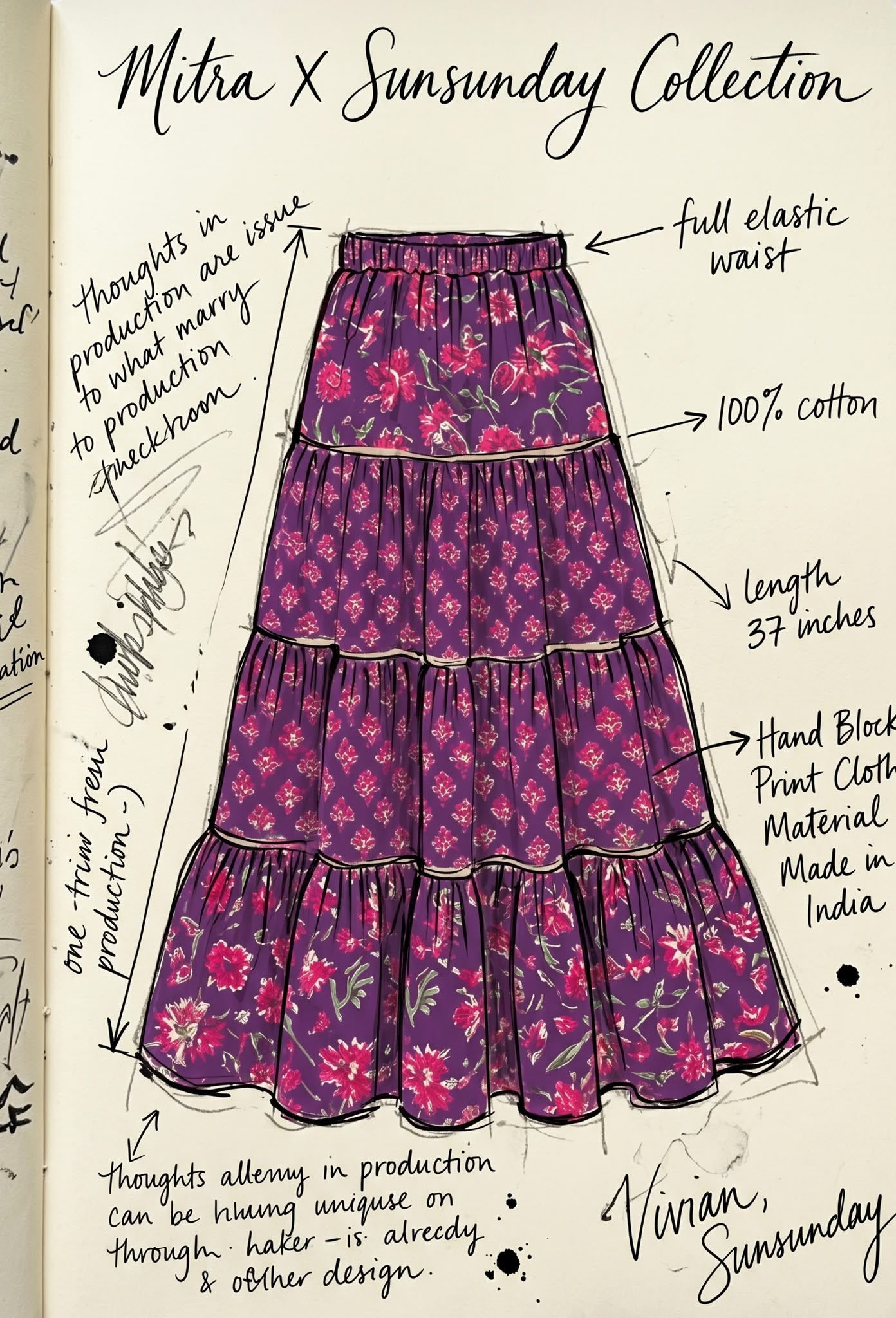 SSD003 Purple Flower Patch Work 3-Layer Skirt 37"