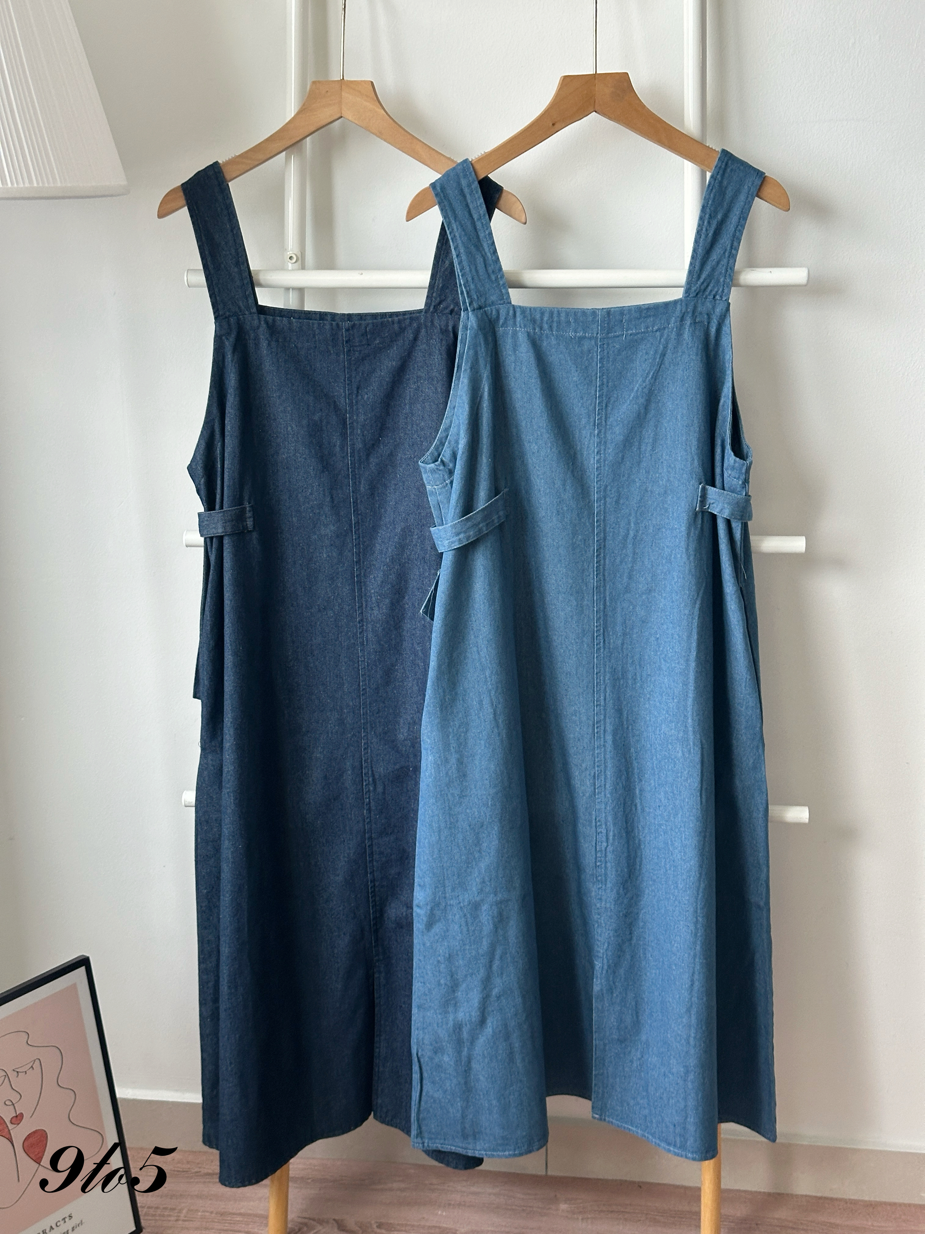 D2366 Sleeveless Denim Overall Dress - D.Blue & L.Blue