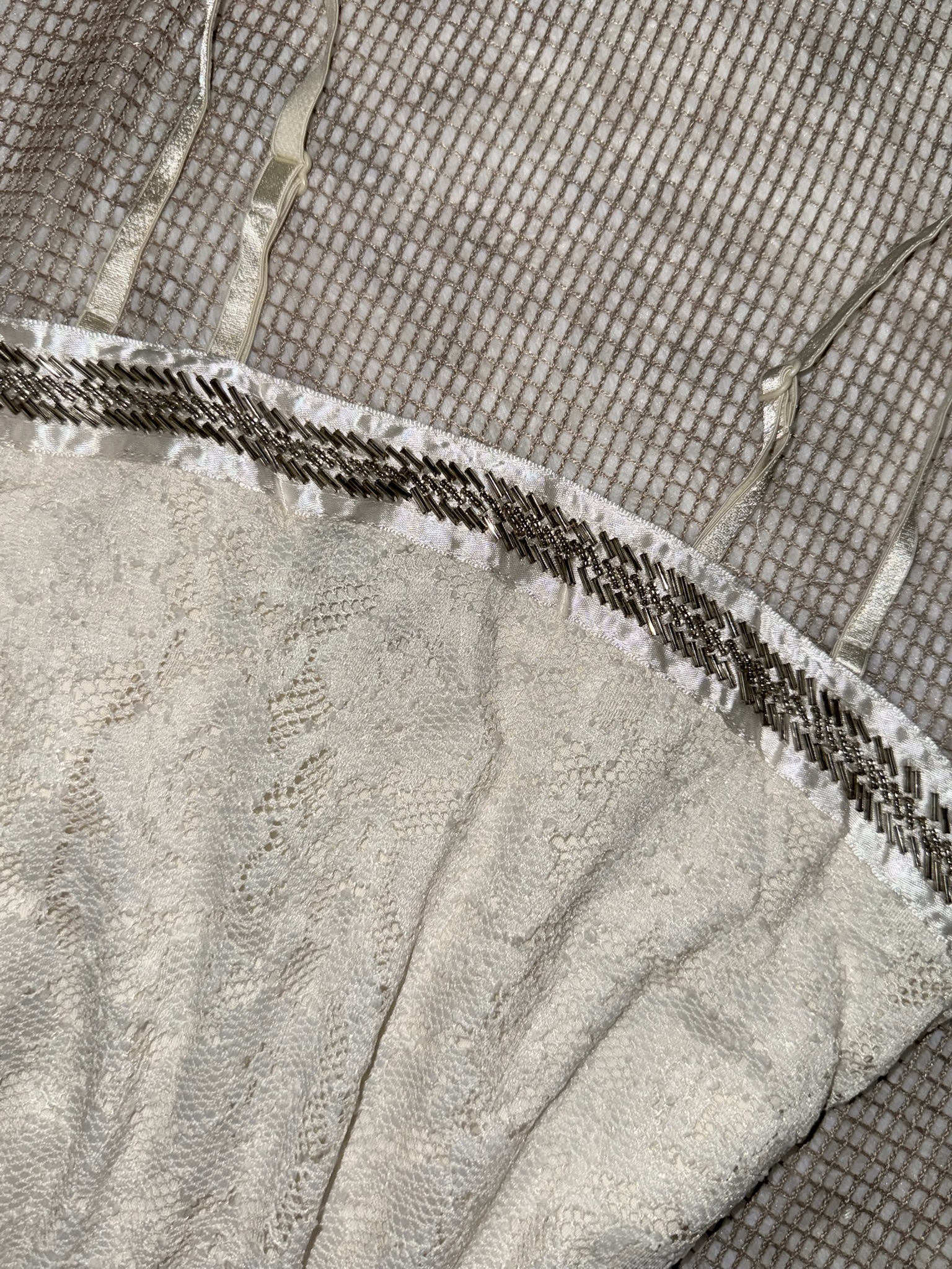 Vintage Off-White Camisole with Sequin Border Detail