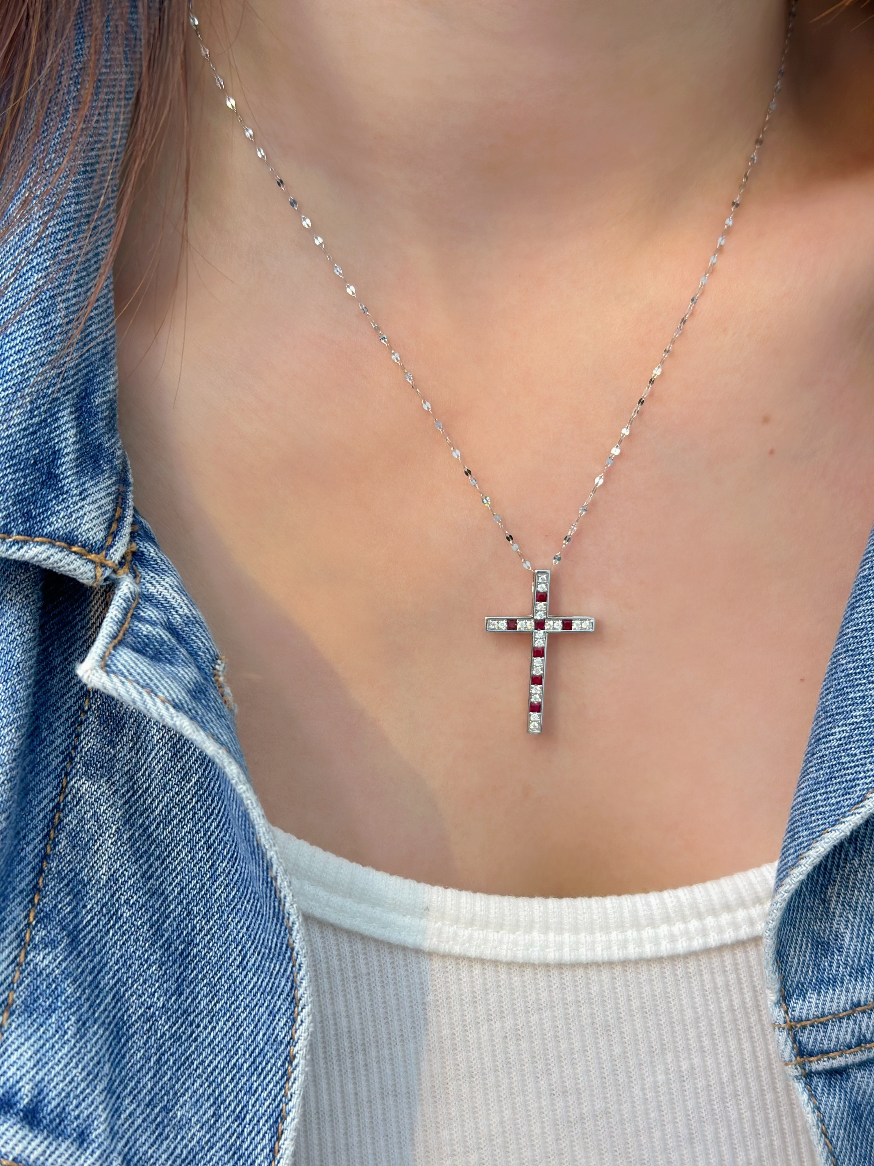 Ruby & Diamond Channel-Set Cross Pendants N031357/031356