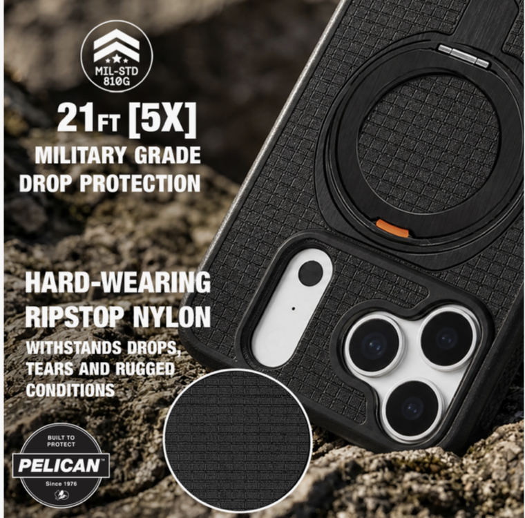 Pelican – iPhone 18 Pro Max / 17 Pro Max 手機殼 Vault Magsafe磁吸手機套 旋轉支架 360°全包圍 軍規級防摔保護套 – 煙霧黑