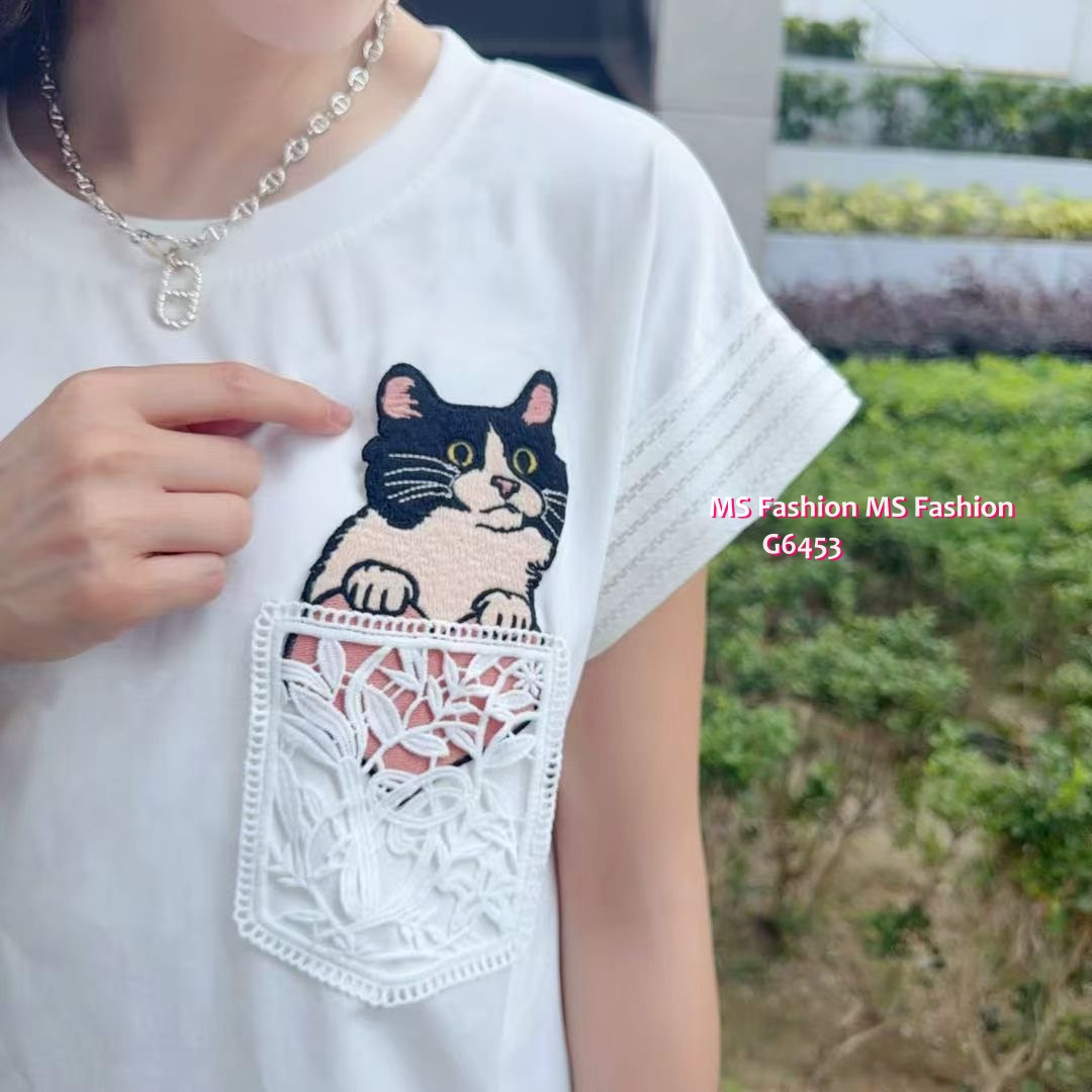 G6453 可愛貓咪通花top
