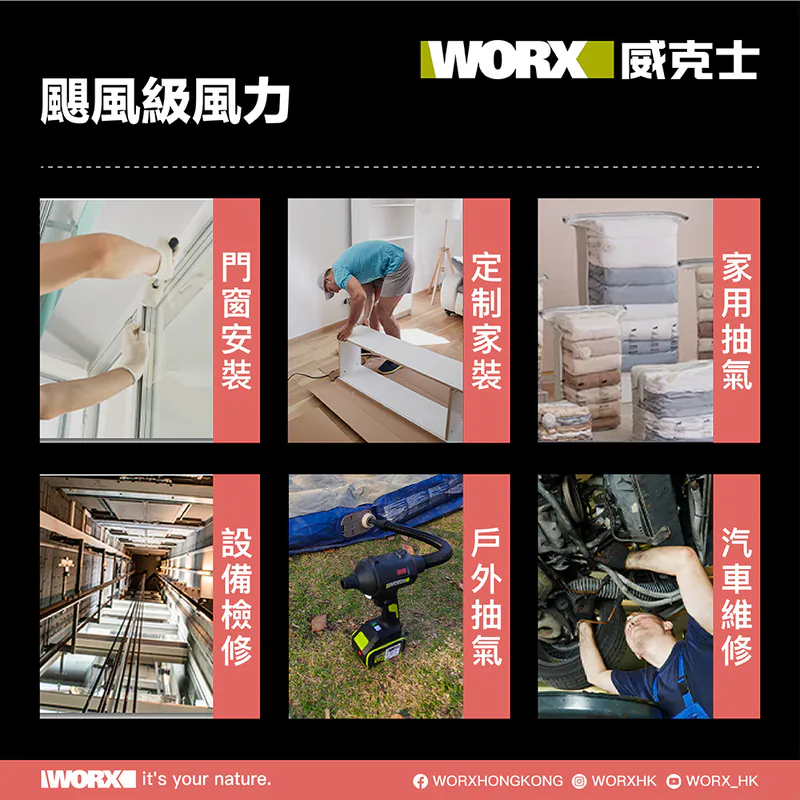 WORX WU093 20V 無刷手提吹風槍 (2.0Ah電x2+2A充電器)