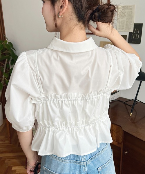 荷葉邊抹胸短袖襯衫上衣【JT036】