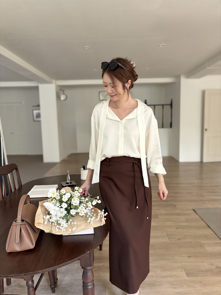 Double-Loop String Belt Skirt (Brown)