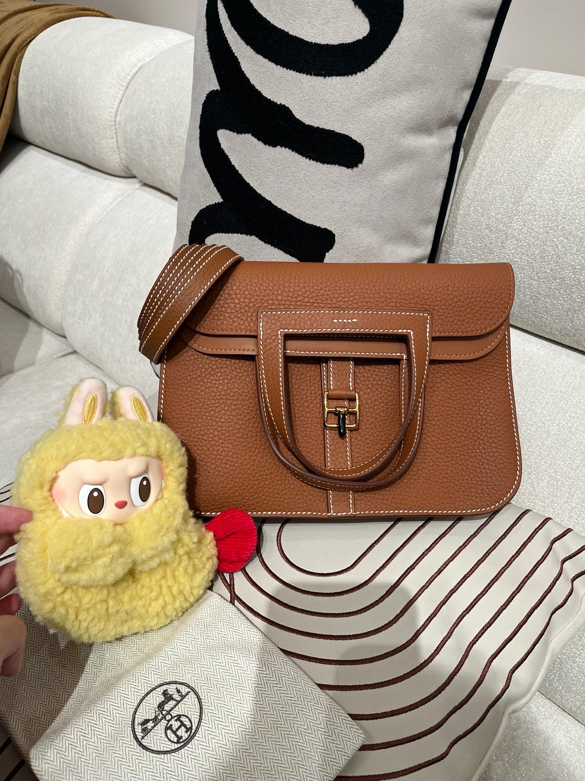 全新 Hermes Halzan 25, STAMP W金棕色金扣 粒粒牛皮,100%Authentic,100%new全新貨品 ✅收據✅dust bag✅box