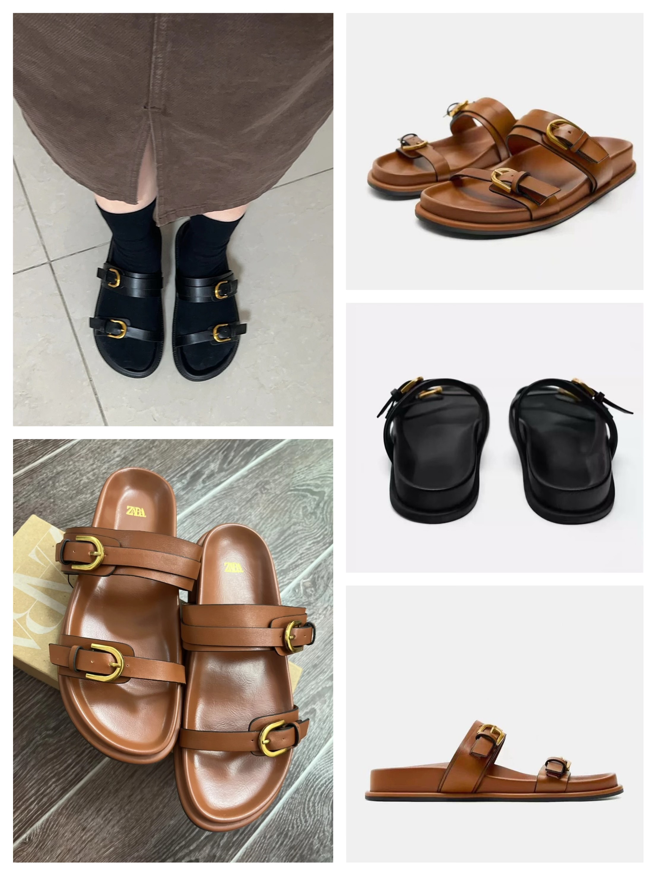 夏季熱賣‼️ZARA一字帶厚底搭扣平底涼鞋 