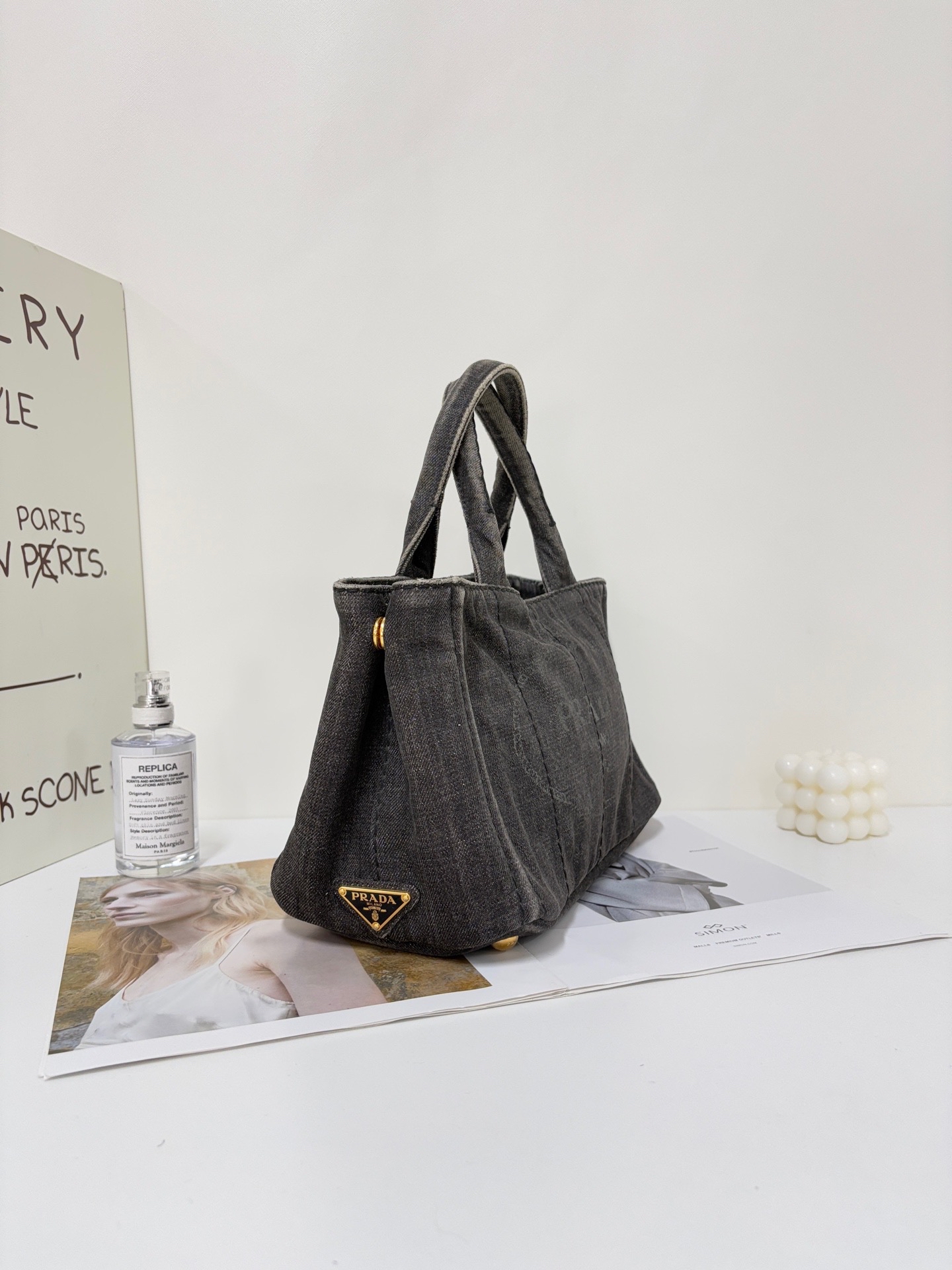 【預訂貨品】Prada黑色牛仔沙灘包