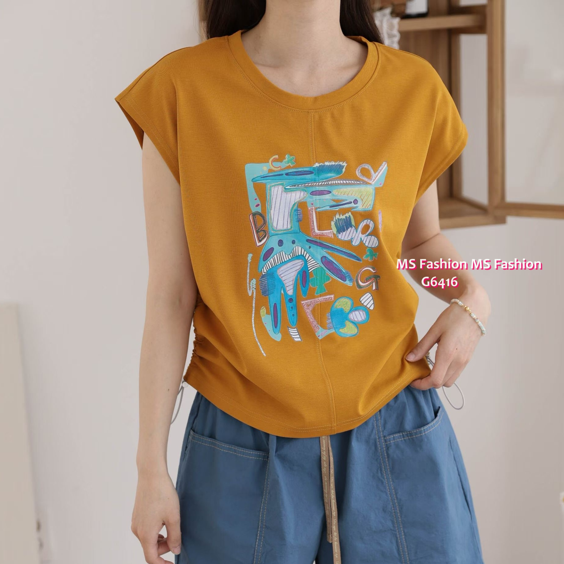 G6416 靚色抽象print top