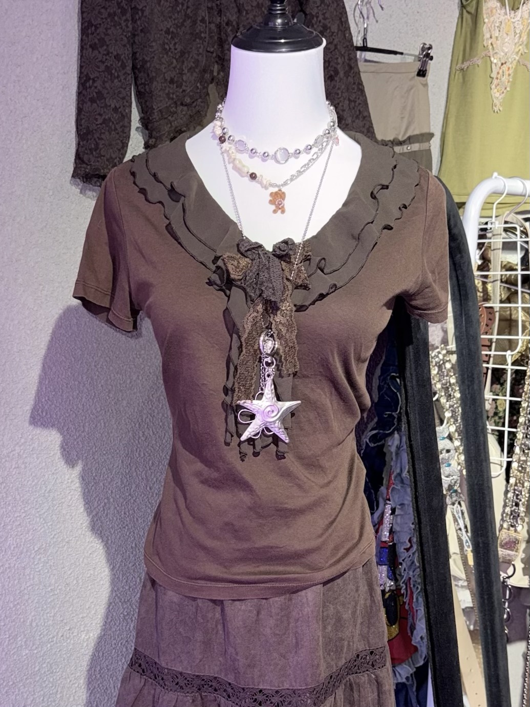 Fairy Grunge Layered Ruffle Collar Knit & Skirt Set