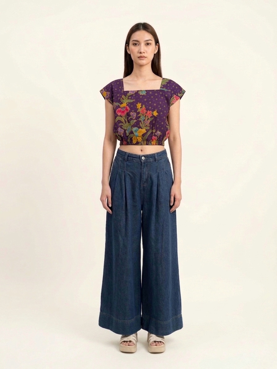 T3373 - Batik Square Neck Crop Top