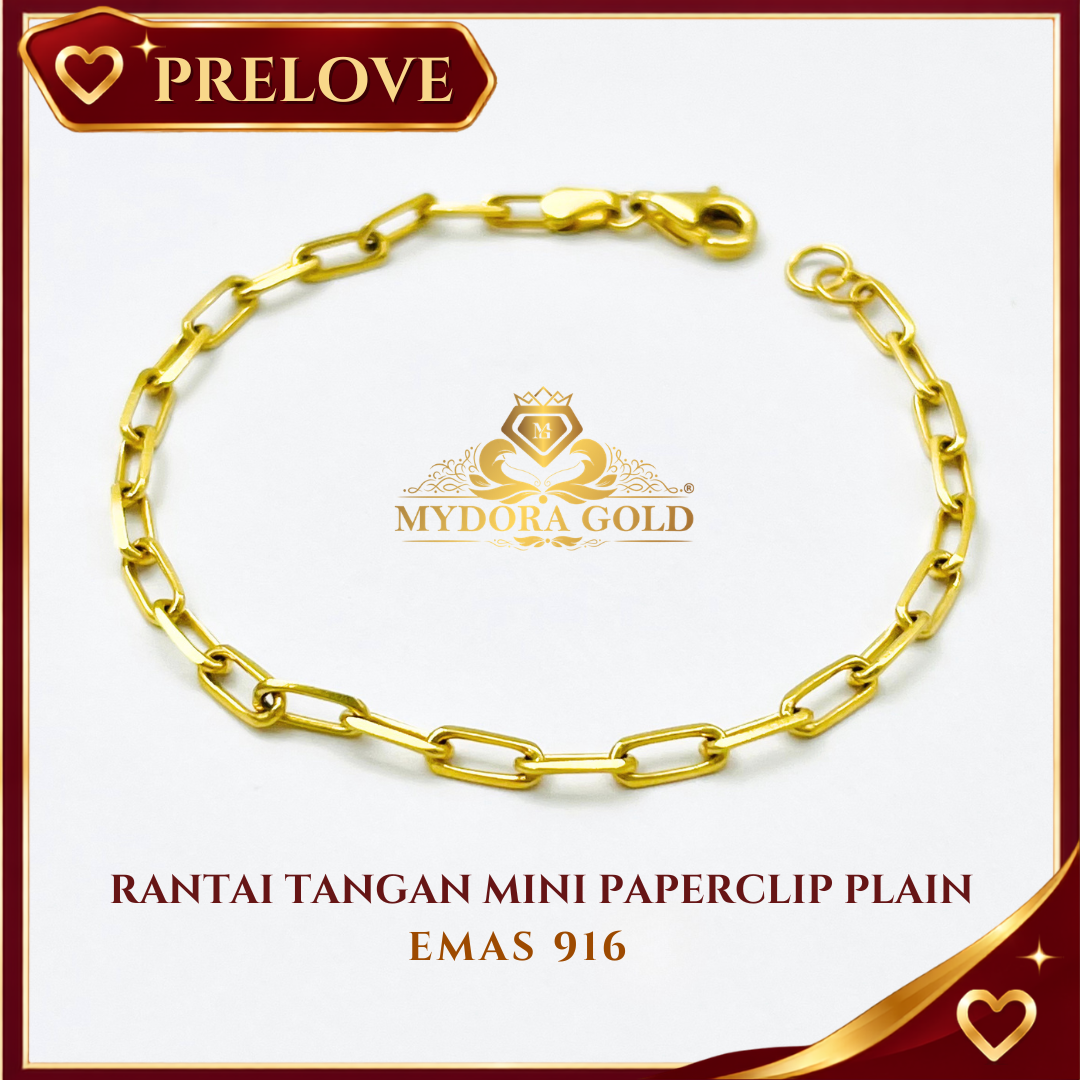 PRE-LOVE: Rantai Tangan Mini Paperclip Plain l EMAS 916/22K