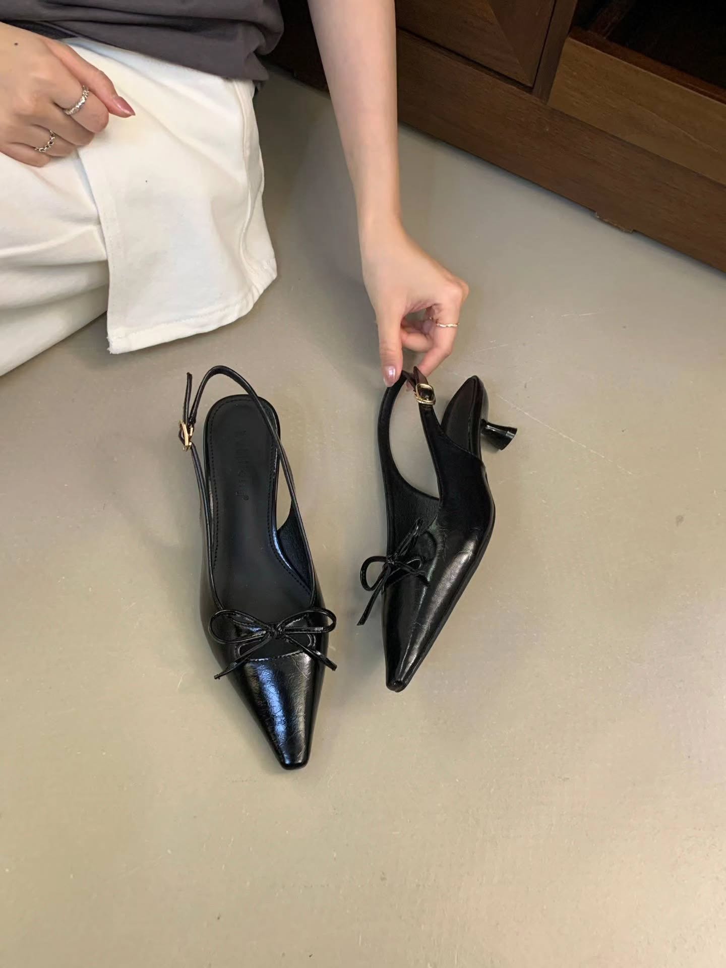 659-1 尖头蝴蝶结后空猫跟鞋 🇨🇳